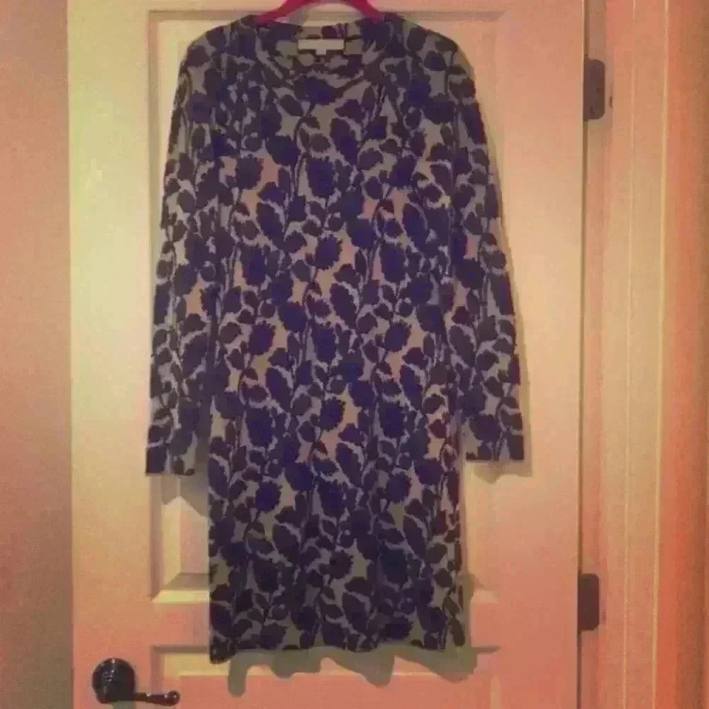 Loft Leaf Tan and Gray long Sleeve Sweater Dress S